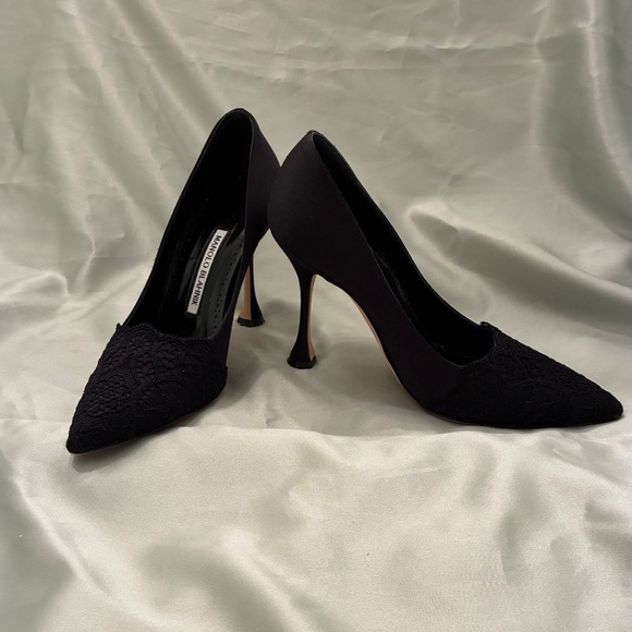 Manolo Blahnik Black Satin & Lace 100mm Pumps Size 36 Made In Italy Worn Twice❗️ - Picture 4 of 12